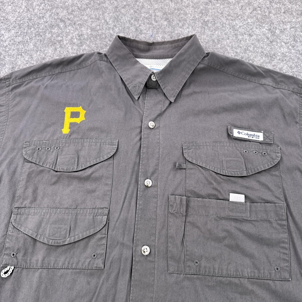 Pittsburgh Pirates Shirt Mens Large Gray MLB Baseball Bonehead Fishing Guide